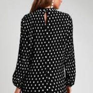 Lulus Plead Black/White Polka Dot Long Sleeve Shift Dress Size S